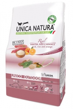 Сухой корм Unica Natura Unico Outdoor для кошек любого возраста, гуляющих на улице (Утка, рис, апельсин)